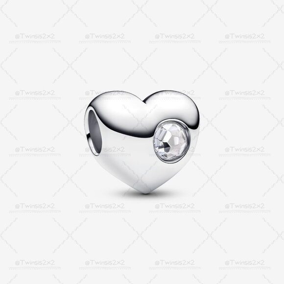 Pandora Engravable Clear Stone Heart Charm - Picture 1 of 6